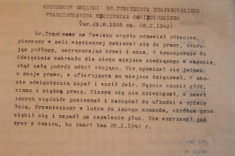 Pamiątki po bł. Tymoteuszu Trojanowskim